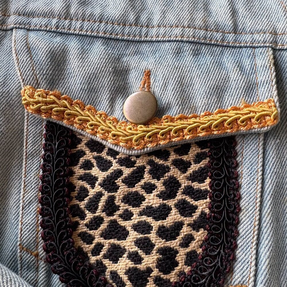 Vintage Kolorway Embellished Denim Jacket Animal Embroidery Boho L Animal Print - Picture 5 of 10